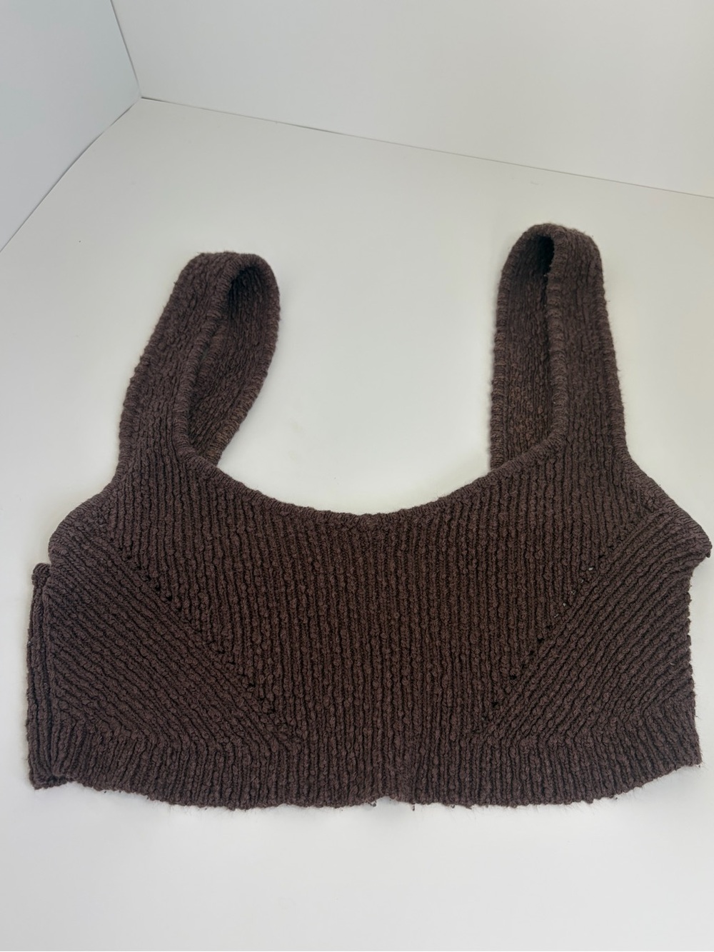Urban Outfitters Ribbed Knit Crop Tank Top - Dark Brown Size SP